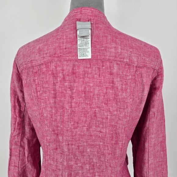 Chicos Jacket 3 Womens XL Linen Blend Reversible Pink White Stripe Snaps Beach - Picture 12 of 16